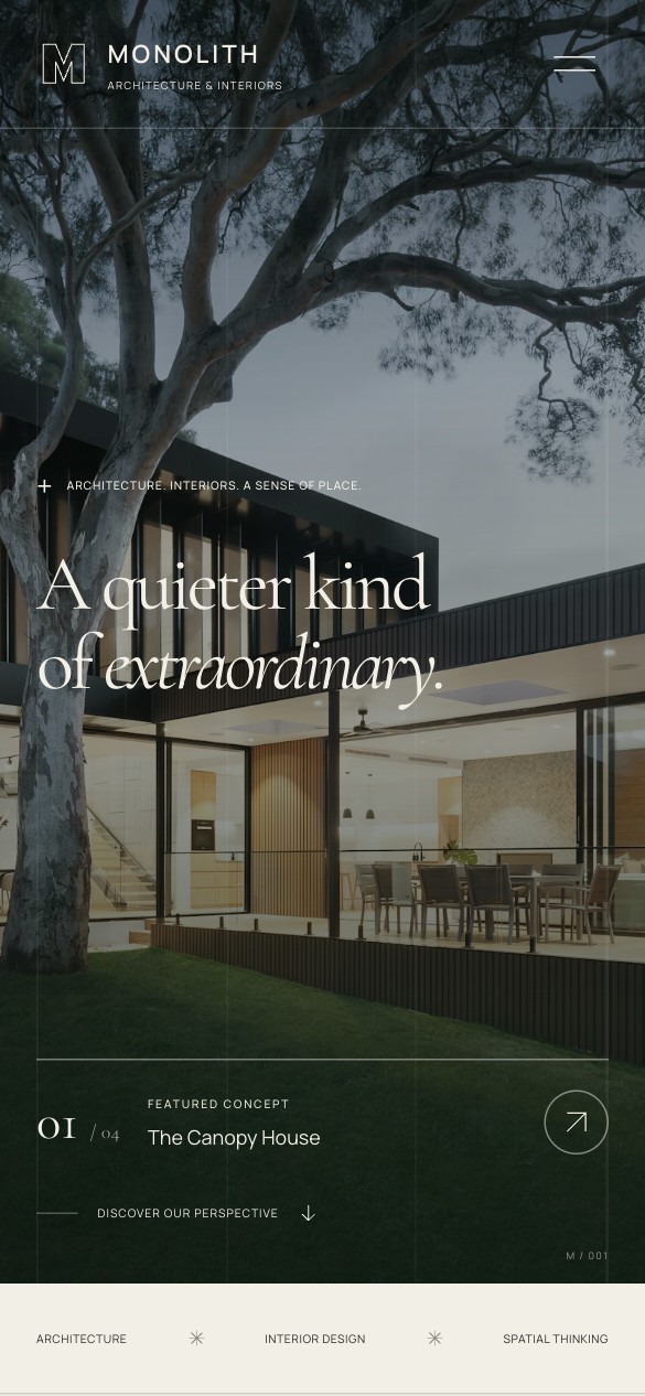 MONOLITH architecture and interiors mobile website preview