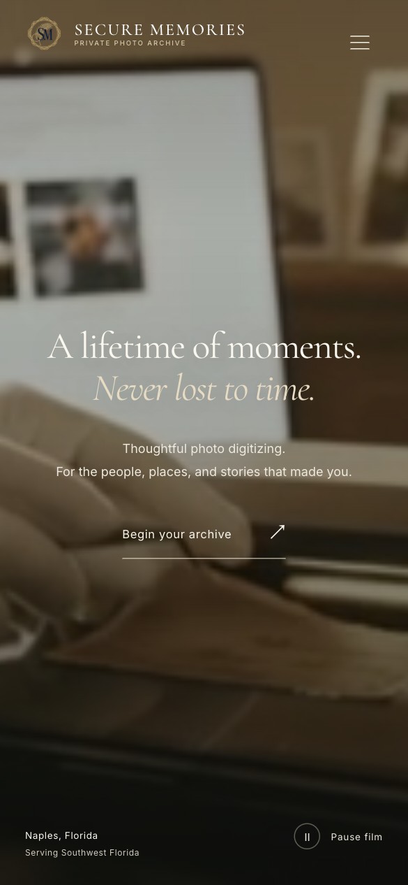 Secure Memories photo preservation mobile website preview
